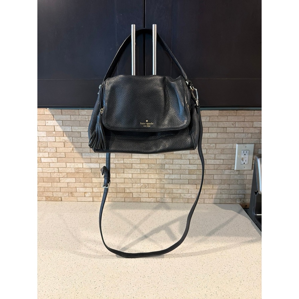 Kate Spadeβ New York Black Pebbled Leather Crossbody Shoulder Bag Tassel Purse